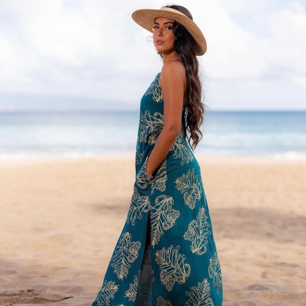 NWT Kahulale’a Hina Maxi Dress in Peacock Ohai Ali’i Size S